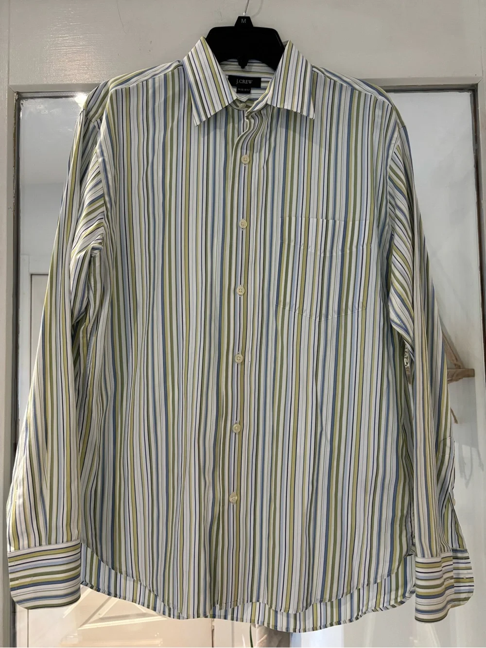 J. Crew Men's Vertical Stripe Dress Shirt in Green, Blue & White